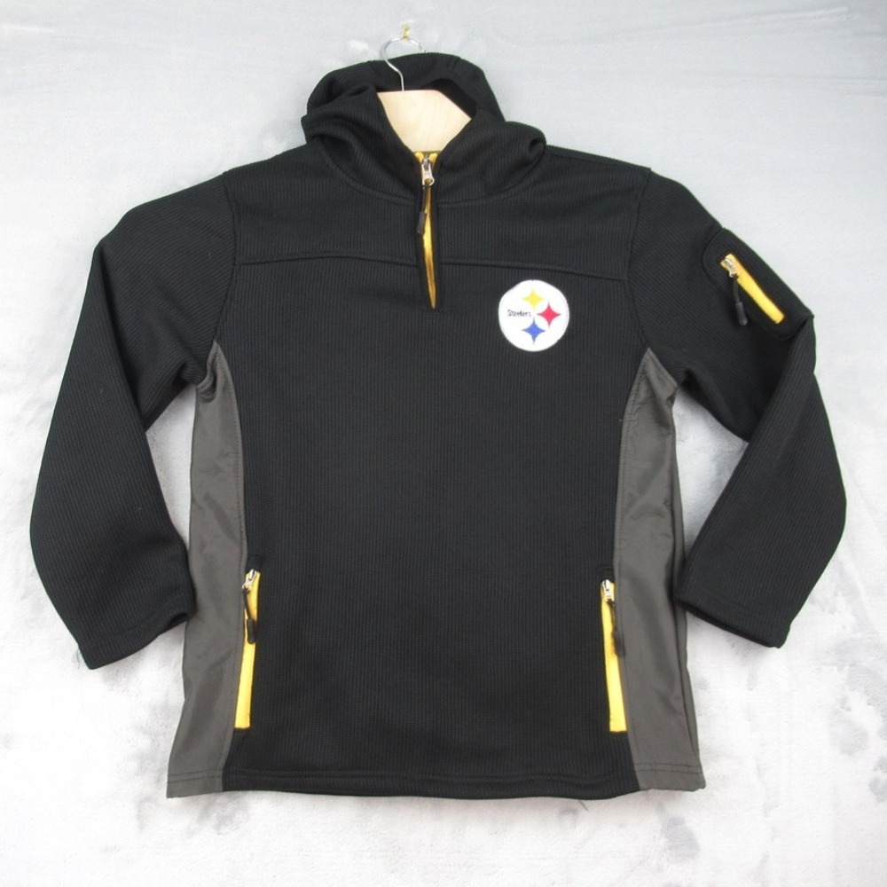 NFL Team Apparel Pittsburgh Steelers Boys XL Black 1/4 Zip Hooded Pullover